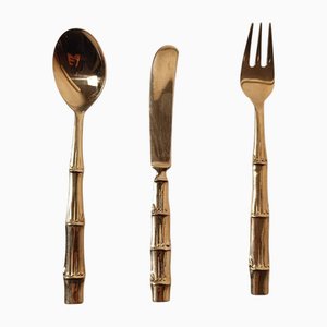 Vintage Besteck aus Messing & Bambusimitat, 1970er, 36