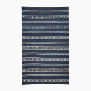 Tappeto Dhurrie vintage a righe blu navy di Rug&Kilim