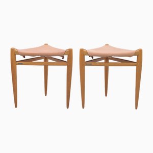 Tripod Stools in Oak by Uno & Östen Kristiansson for Luxus, 1950s, Set of 2