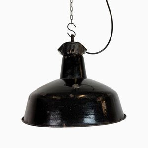 Industrial Black Enamel Factory Lamp with Cast Iron Top from Elektrosvit, 1950s