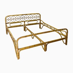 Italienisches Vintage Bambus Doppelbett von Tito Agnoli, 1960er