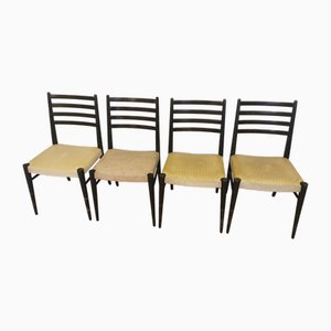Sedie da pranzo vintage in legno in similpelle beige, anni '70, set di 4
