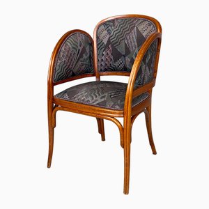 Silla italiana estilo modernista de madera y tela estampada gris, años 30