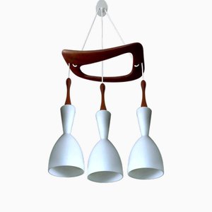Lampada Mid-Century moderna in teak e vetro di Rispal