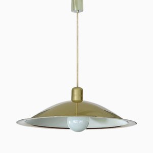 Large Scandinavian Pendant Light in Brass and Glass