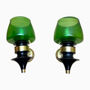 Rustic Style Green Glass Wall Sconces, 1990s, Set of 2