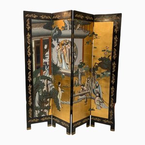 Oriental Gilt Lacquer Screen with Courtesan Scene