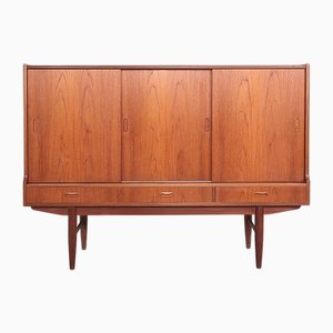 Danish Teak Highboard with Sliding Doors, 1960s