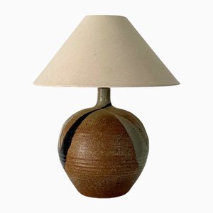 Large Mid-Century Hand-Painted Stoneware Table Lamp, France, 1950s