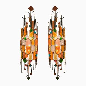 Brutalist Hammered Glass Wall Lamps from Poliarte, 1970s, Set of 2