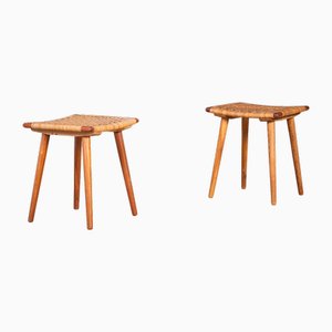 Danish Teak Stools with Cane, 1960s, Set of 2