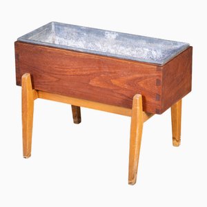 Danish Teak and Beech Planter with Zinc Liner, 1950s