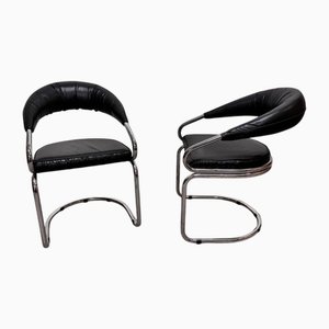 Tubular Steel Chairs with Leather Seats and Backs by Giotto Stoppino, 1970s, Set of 2