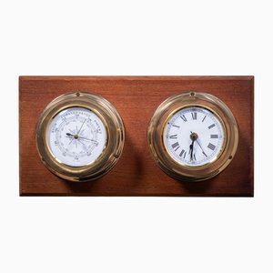 Horloge de Navire et Baromètre en Teck et Laiton, 1960s