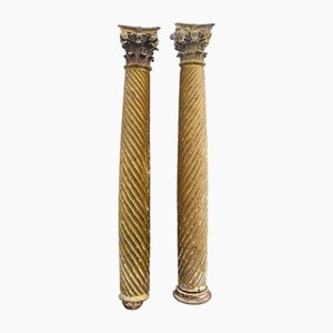 Gilded and Carved Wooden Columns, 1600s, Set of 2