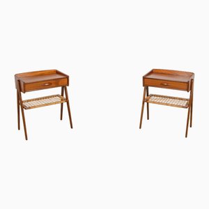 Mesitas de noche Mid-Century modernas de teca y ratán de Søren Rasmussen, años 60. Juego de 2