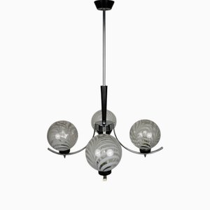 Mid-Century Crystal and Metal Chandelier