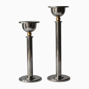 Vintage Silver-Plated and Brass Candleholders, 1950s, Set of 2