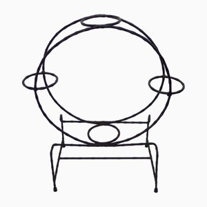 Round Openwork 4-Plant Stand in Black Wrought Iron, 1960s