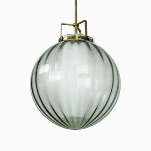 Mid-Century Smoked Murano Glass Pendant with Opaline Diffuser, Italy, 1950s