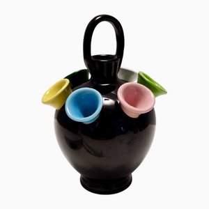 Vintage Black Lacquered Ceramic Tulip Vase attributed to Pucci Umbertide, Italy, 1950s
