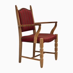 Danish Armchair in Red Wool and Oak, 1970s