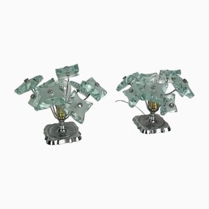 Lámparas de mesita de noche de cristal de Murano en verde Nilo al estilo de Pietro Chiesa para Fontana Arte, años 50. Juego de 2