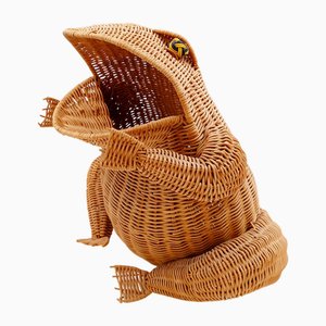 Vintage Wicker and Scoubidou Frog by Olivier Cajan, 1970s