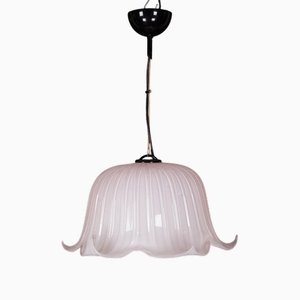 Große Vintage Hängelampe in Blumenform aus Rosa Muranoglas, Italien, 1980er