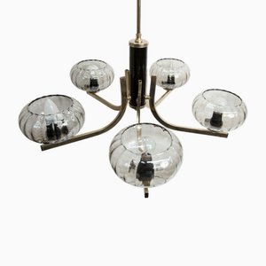 Black and Gold Chandelier with Transparent Glass from See Delmas, 1960s