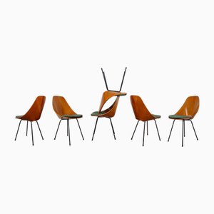 Chaises Medea en Hêtre avec Coussins Vert Émeraude par Vittorio Nobili pour Fratelli Tagliabue, Italie, 1956, Set de 6