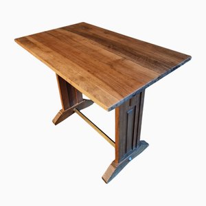 Vintage French Bistro Table with Beech Base, Walnut Top and Nickel-Plated Support, 1930s