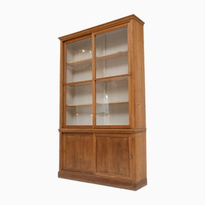 Oak Bookcase with Sliding Doors, France, 1930s