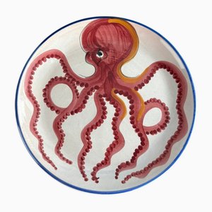 Mid-Century Italian Hand-Painted Ceramic Bowl with Octopus Motif, 1960s