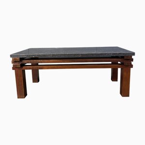 Tavolino da caffè vintage in legno e pietra, anni '70