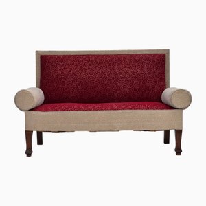 Danish Ash Wood Sofa with Red and Beige Furniture Wool