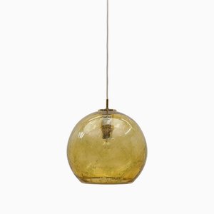 Lampada a sospensione in vetro di Murano giallo di Doria Leuchten, anni '60