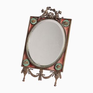 Abgeschrägter Tischspiegel mit Bronzerahmen