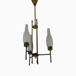 Vintage Italian Brass and Opal Glass Pendant Light from Stilnovo, 1960s