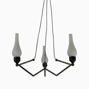 Vintage Brass and Opal Glass Pendant Light from Stilnovo, 1960s