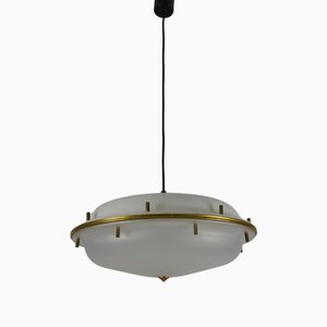 Brass and Acrylic Glass Pendant Lamp by Tito Agnoli for O-Luce, Italy, 1960s