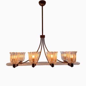 Brass-Mounted Horizontal 8-Arm Chandelier attributed to Ercole Barovier, 1930s
