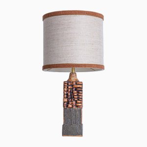 Lampada da tavolo in ceramica con paralume in brique beige attribuita a R. Houben, anni '70