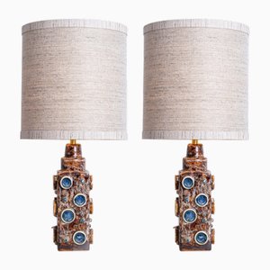 Blue and Brown Lamps from Soholm with Silk Lampshades by René Houben, 1960s, Set of 2