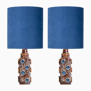 Blue and Brown Lamps from Soholm with Silk Lampshades by René Houben, 1960s, Set of 2