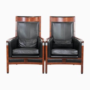 Art Deco Decoforma Series High Back Armchairs in Black Cowhide from Schuitema, Set of 2