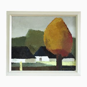 Golden Tree, Oil Painting, Framed