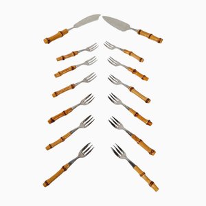 Set da dessert vintage in acciaio inossidabile, anni '70, set di 14