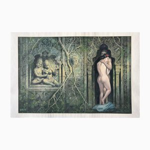 Charles Burki, Sensual Embrace at an Ancient Temple, 1976, Paper
