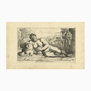 Silenus in den Gärten von Louis XIII – Antiker Mythologischer Stich, 1800er, Papier, Gerahmt